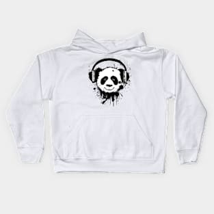 Panda Bear Wearing Headphones Kids Hoodie